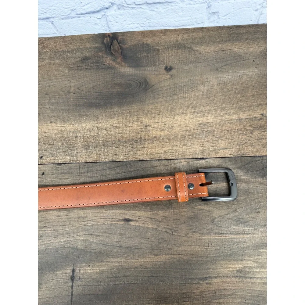 Leather Belt Brown Gunmetal Cross Buckle Casual Western Handmade Style 1.5